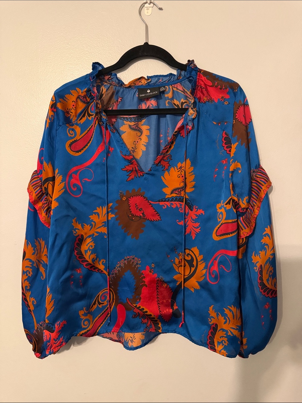 Paisley Tie-Neck Blouse in Vibrant Blue